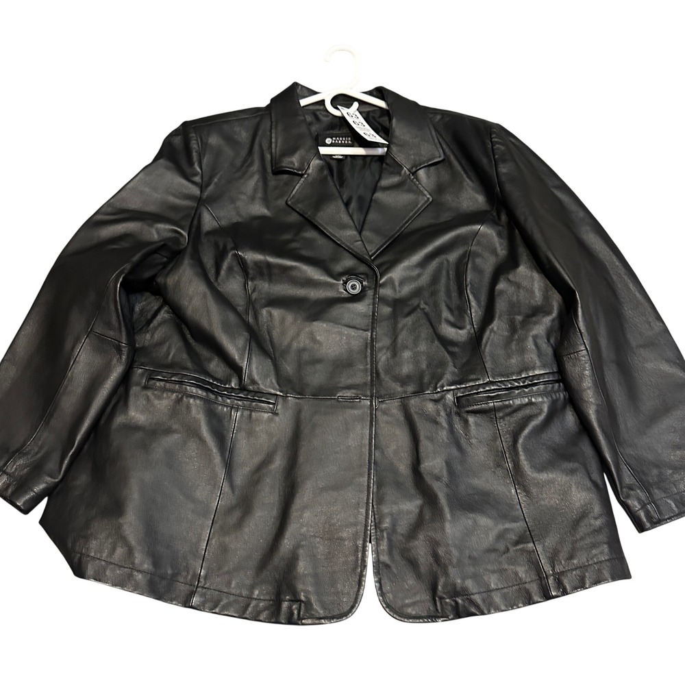 Maggie Barnes Black Genuine Leather Blazer Jacket Women's 3X